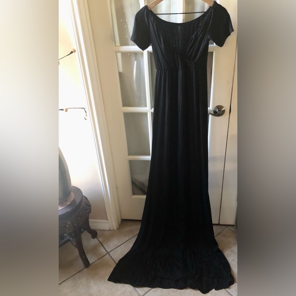 Women’s short sleeve deep v neck line high empire waisted long maxi photo shoot